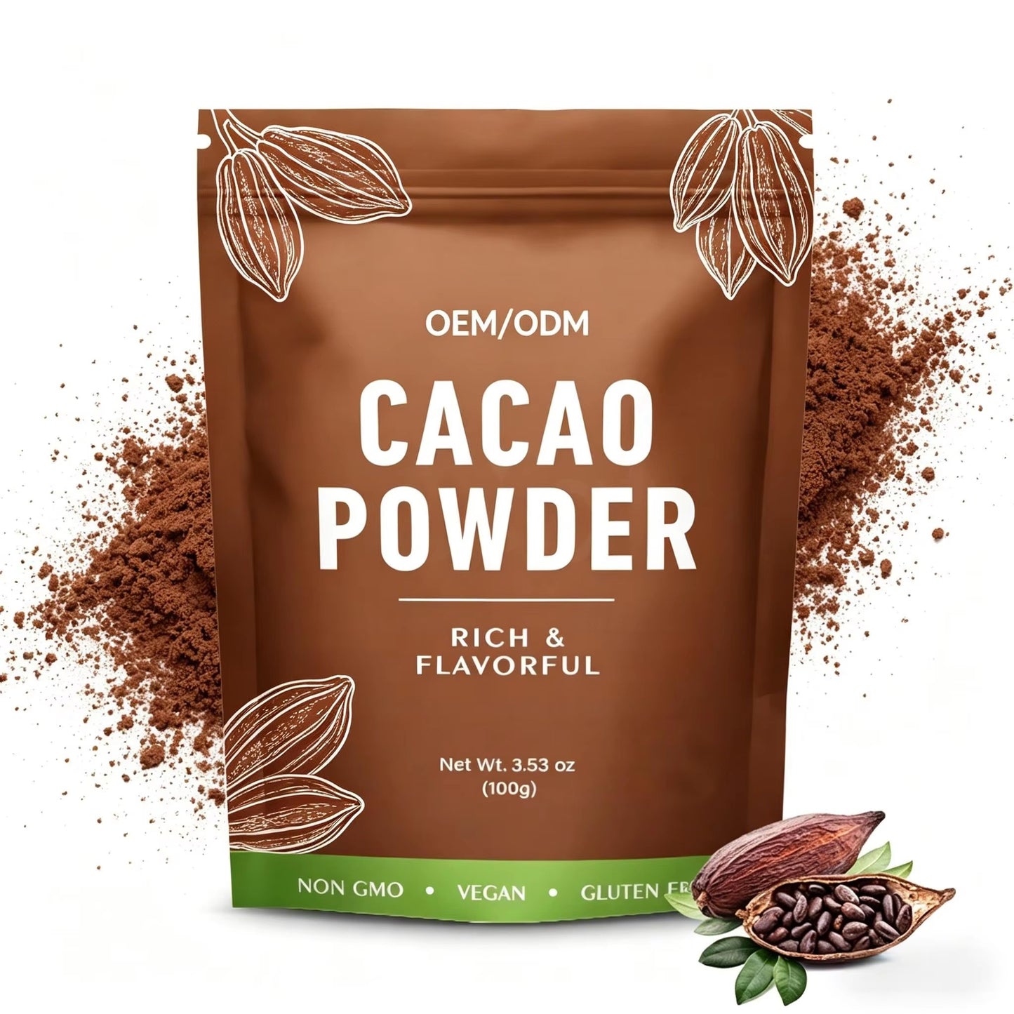 Factory Supply OEM High Quality Chocolate Flavor Natural Alkalized Cacao Powder 100g/bag Cocoa Powder