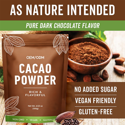 Factory Supply OEM High Quality Chocolate Flavor Natural Alkalized Cacao Powder 100g/bag Cocoa Powder