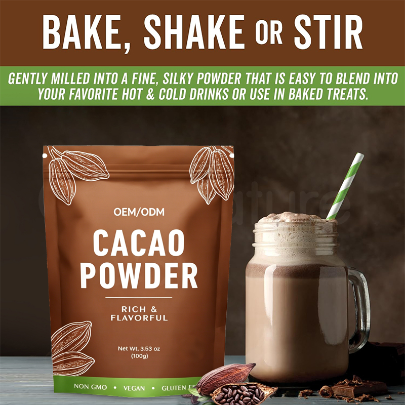 Factory Supply OEM High Quality Chocolate Flavor Natural Alkalized Cacao Powder 100g/bag Cocoa Powder