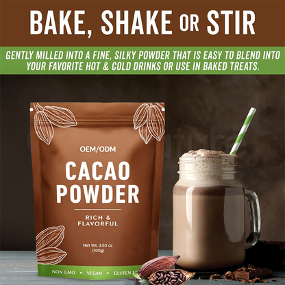 Factory Supply OEM High Quality Chocolate Flavor Natural Alkalized Cacao Powder 100g/bag Cocoa Powder