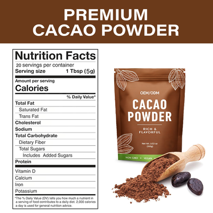 Factory Supply OEM High Quality Chocolate Flavor Natural Alkalized Cacao Powder 100g/bag Cocoa Powder
